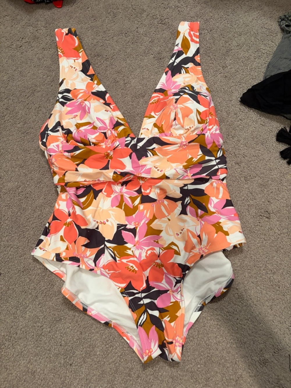Kona Sol Floral One-Piece Swimsuit in Coral, Pink, Orange and Black